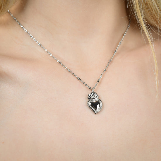 COLLANA DONNA IN ACCIAIO CON CUORE SACRO