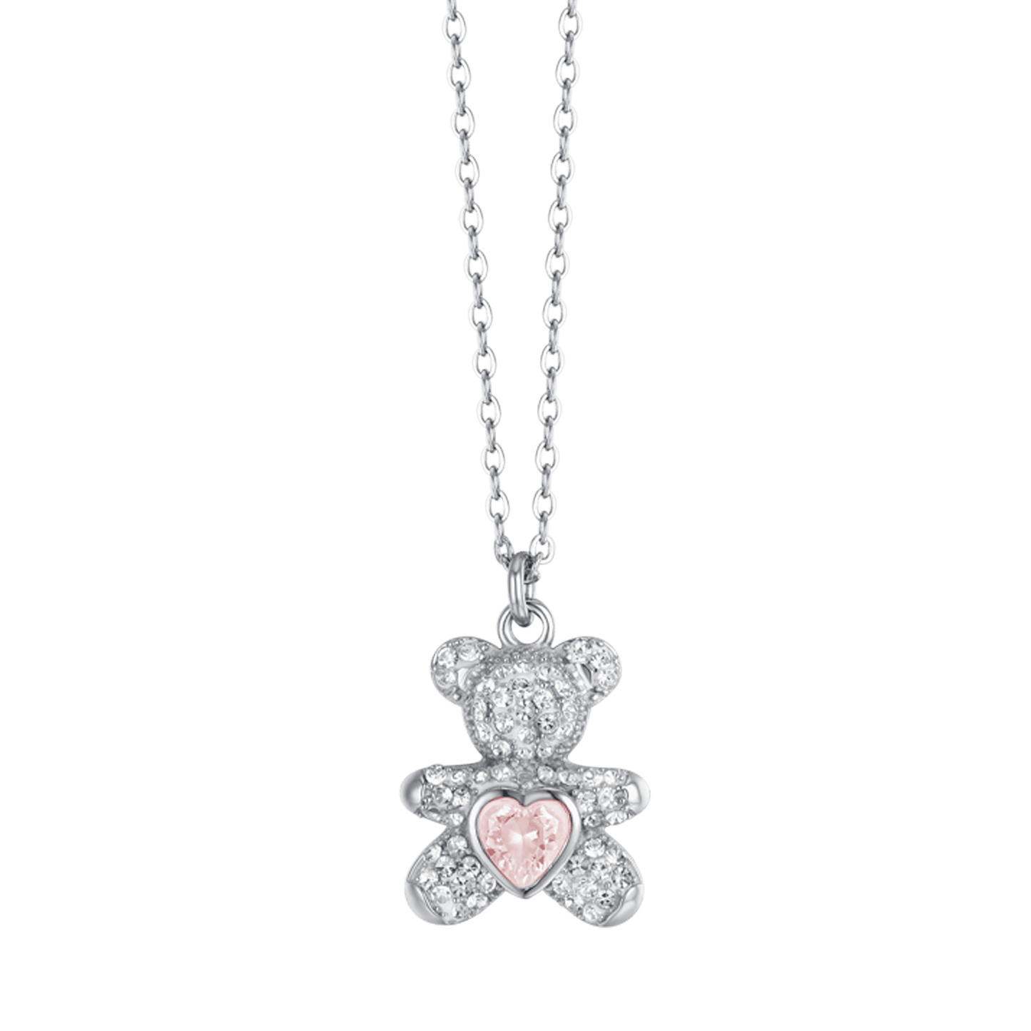 COLLANA DONNA IN ACCIAIO CON ORSETTO CON CRISTALLI ROSA E BIANCHI