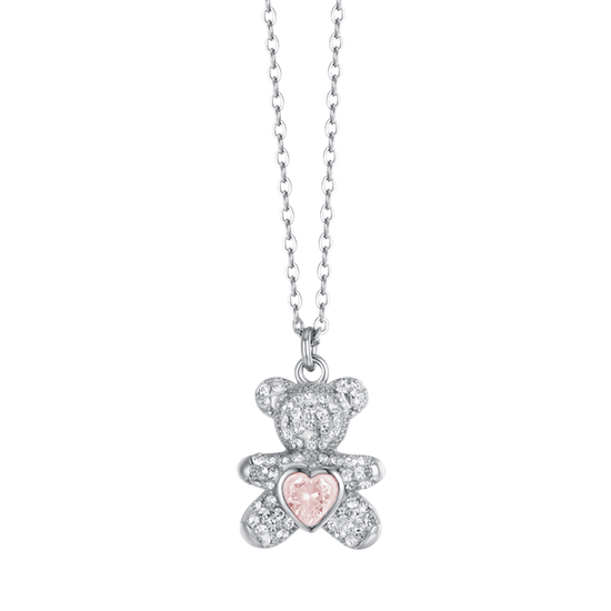 COLLANA DONNA IN ACCIAIO CON ORSETTO CON CRISTALLI ROSA E BIANCHI