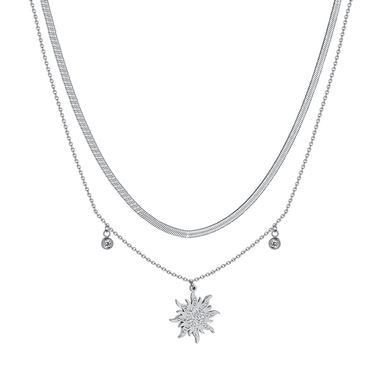 COLLANA DONNA IN ACCIAIO CON SOLE CON CRISTALLI BIANCHI