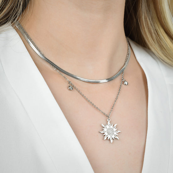 COLLANA DONNA IN ACCIAIO CON SOLE CON CRISTALLI BIANCHI