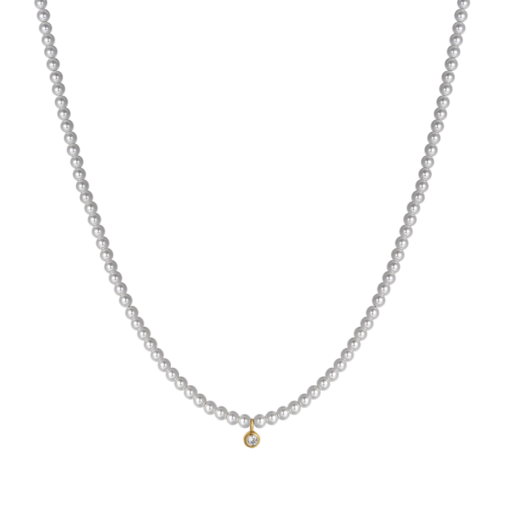 COLLANA DONNA IN ACCIAIO IP GOLD CON PERLE CON CRISTALLO BIANCO