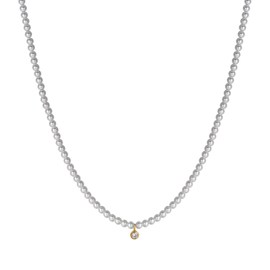 COLLANA DONNA IN ACCIAIO IP GOLD CON PERLE CON CRISTALLO BIANCO