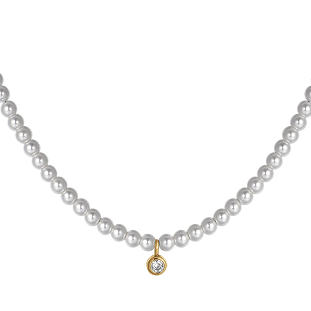 COLLANA DONNA IN ACCIAIO IP GOLD CON PERLE CON CRISTALLO BIANCO