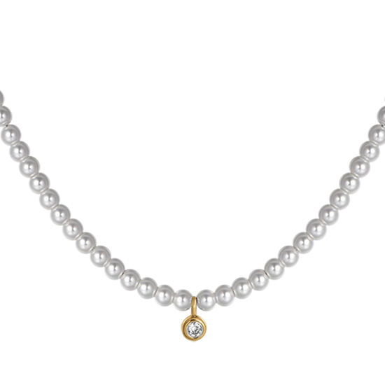 COLLANA DONNA IN ACCIAIO IP GOLD CON PERLE CON CRISTALLO BIANCO