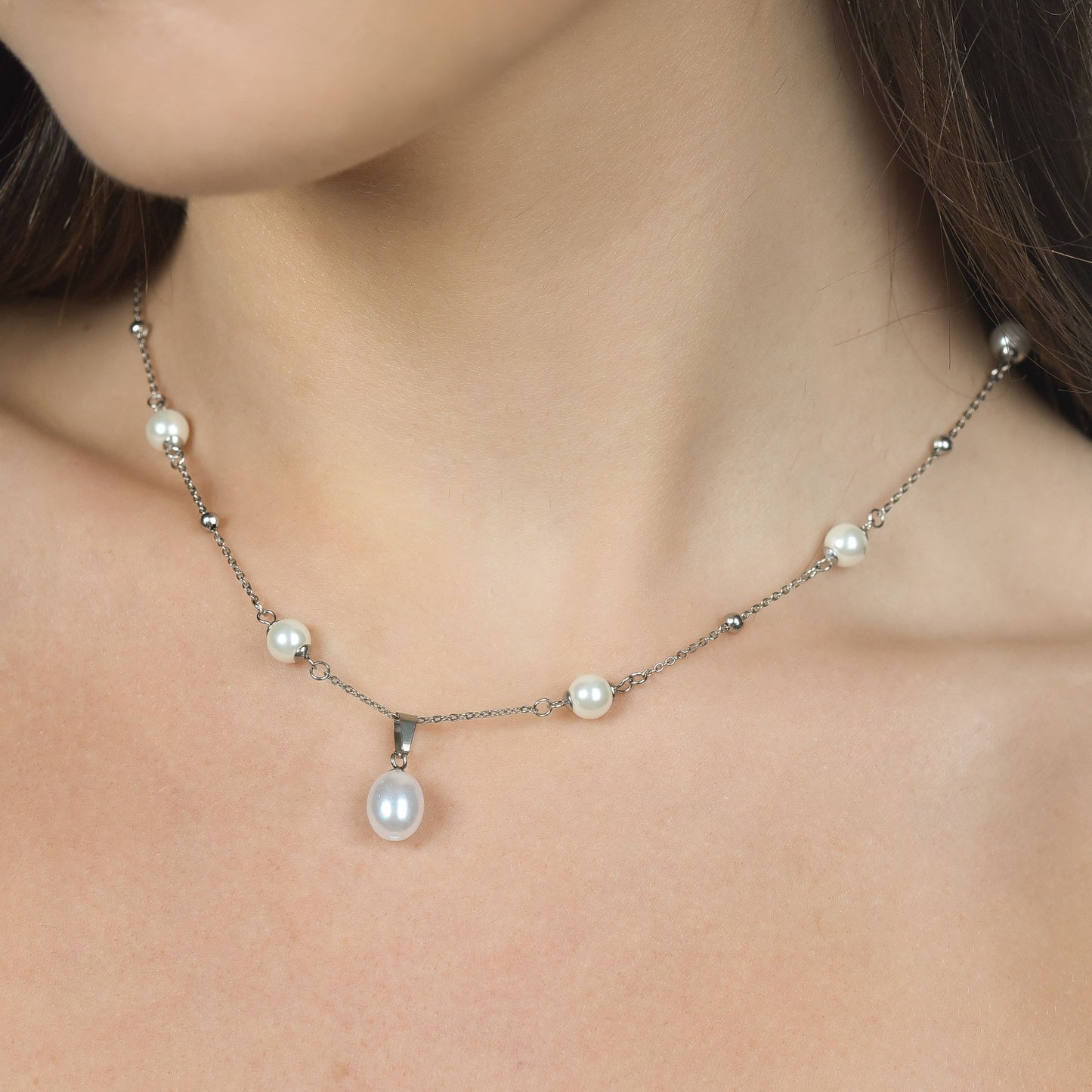 COLLANA DONNA IN ACCIAIO CON PERLE