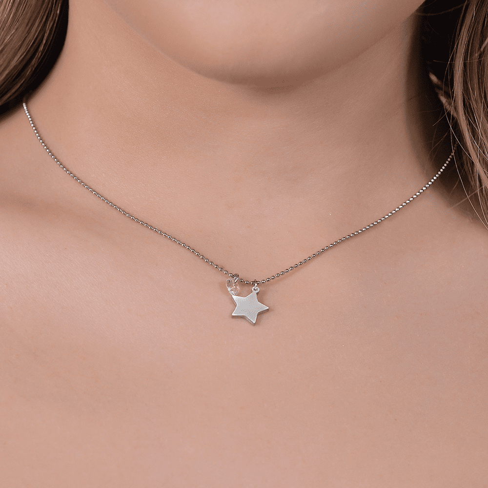 COLLANA DONNA IN ACCIAIO CON STELLA E ZIRCONE ROSA