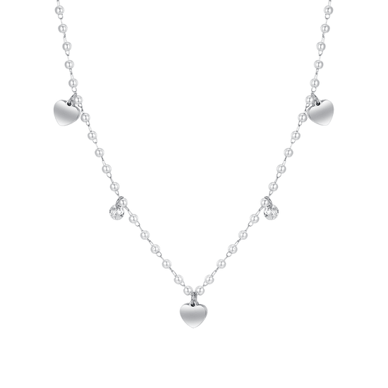 COLLANA DONNA IN ACCIAIO PERLE CON CUORI