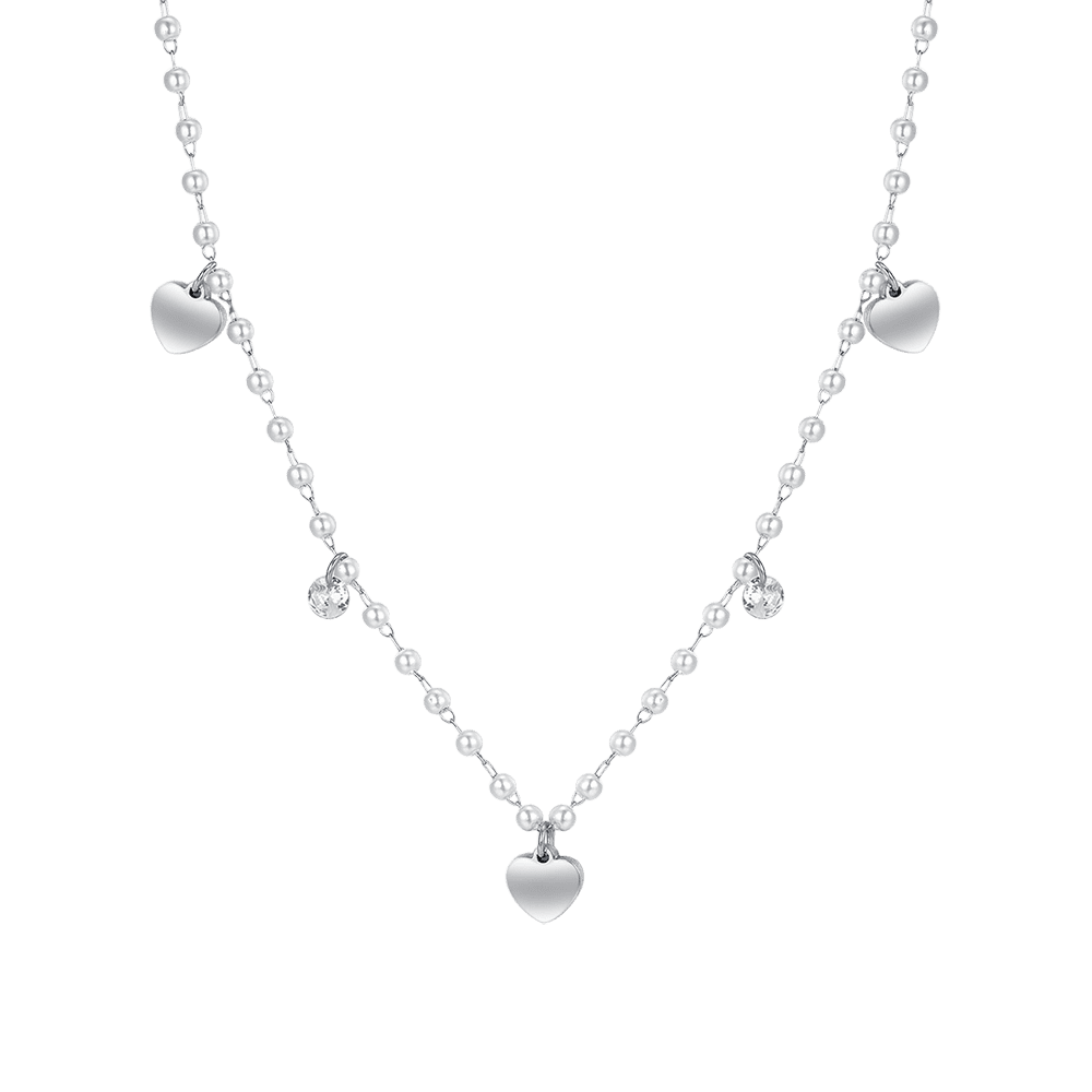 COLLANA DONNA IN ACCIAIO PERLE CON CUORI