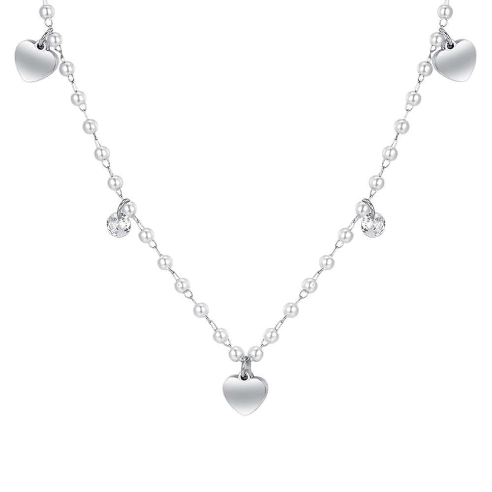 COLLANA DONNA IN ACCIAIO PERLE CON CUORI