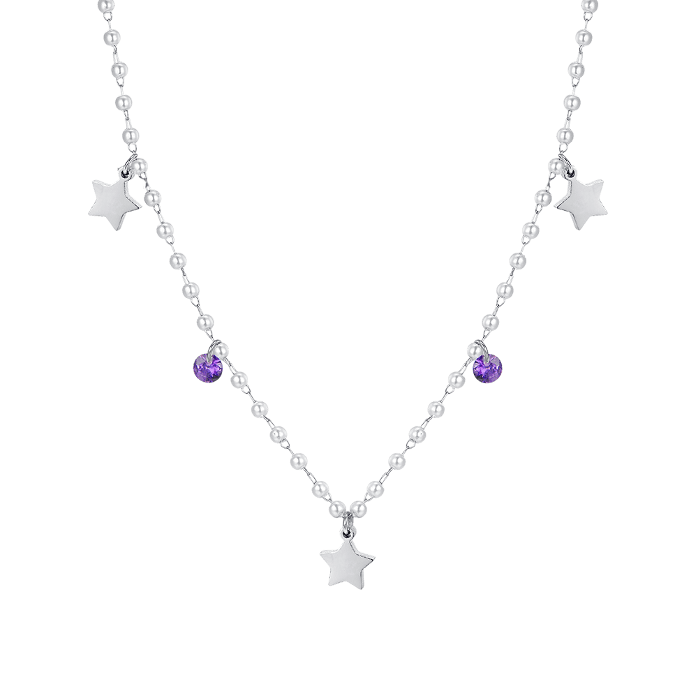 COLLANA DONNA IN ACCIAIO PERLE CON STELLE