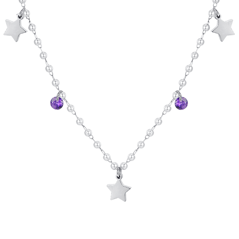 COLLANA DONNA IN ACCIAIO PERLE CON STELLE