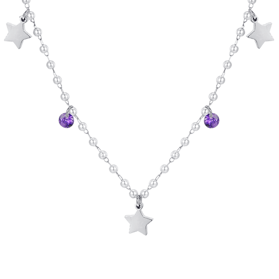 COLLANA DONNA IN ACCIAIO PERLE CON STELLE