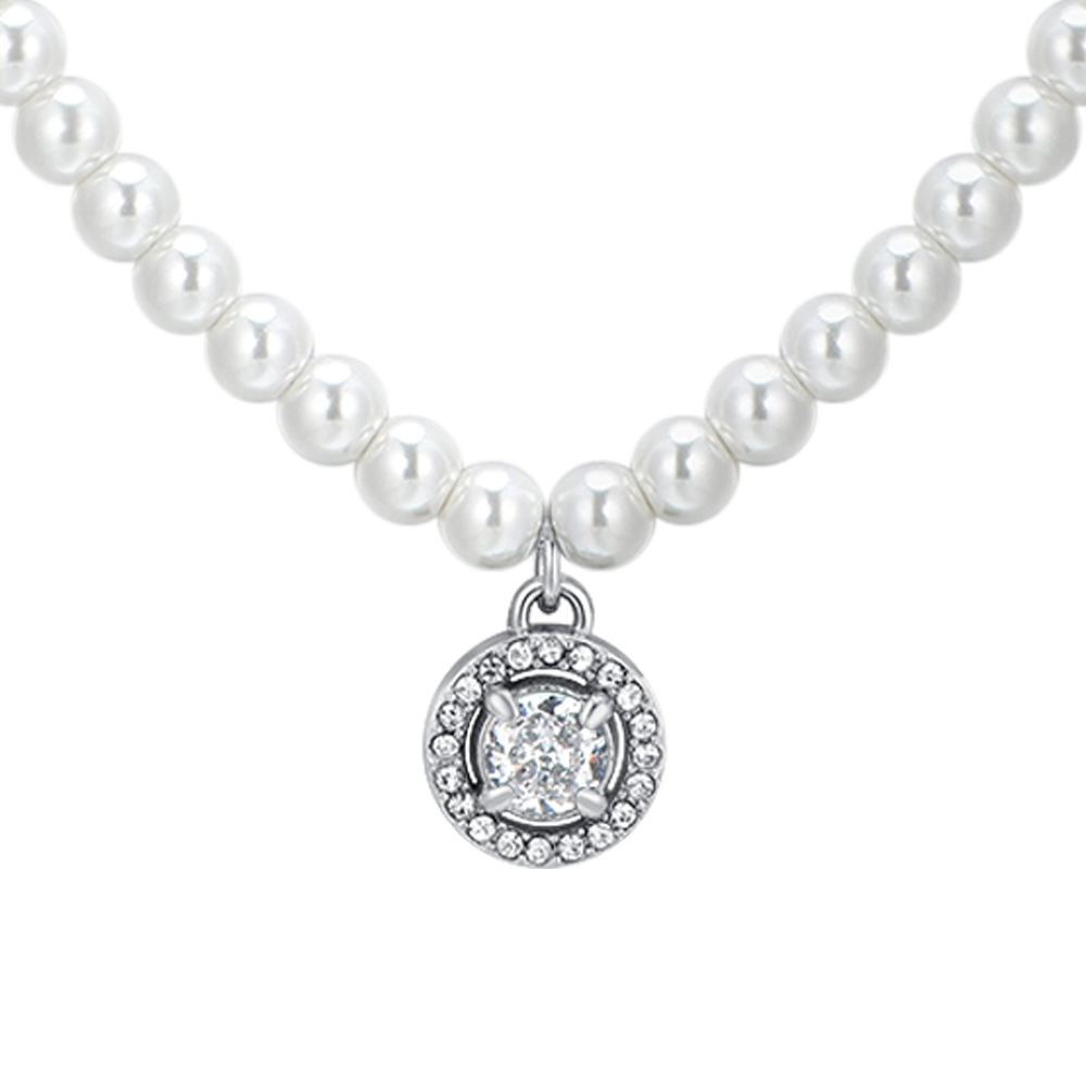 COLLANA DONNA IN ACCIAIO PERLE E ZIRCONE BIANCO Luca Barra