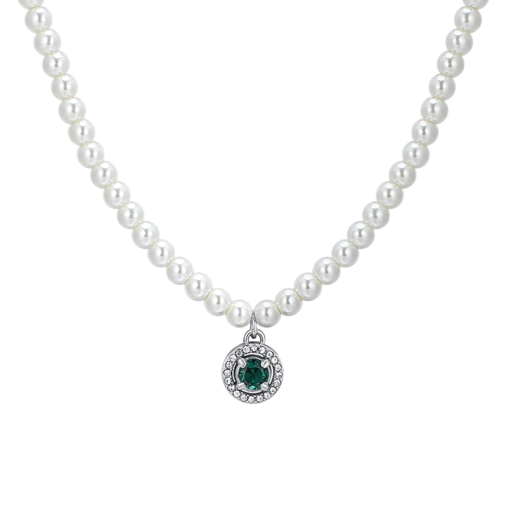 COLLANA DONNA IN ACCIAIO PERLE E ZIRCONE VERDE