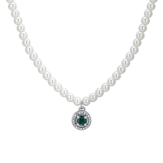 COLLANA DONNA IN ACCIAIO PERLE E ZIRCONE VERDE