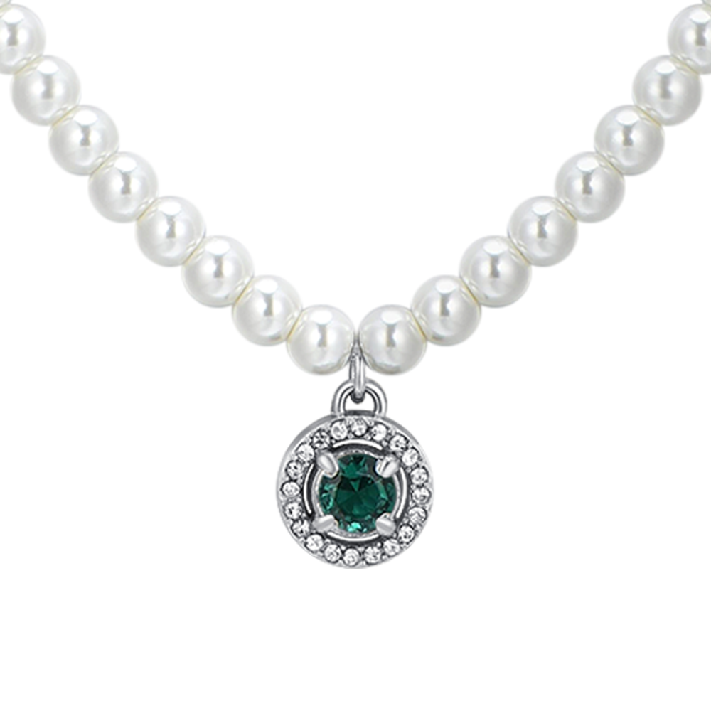 COLLANA DONNA IN ACCIAIO PERLE E ZIRCONE VERDE