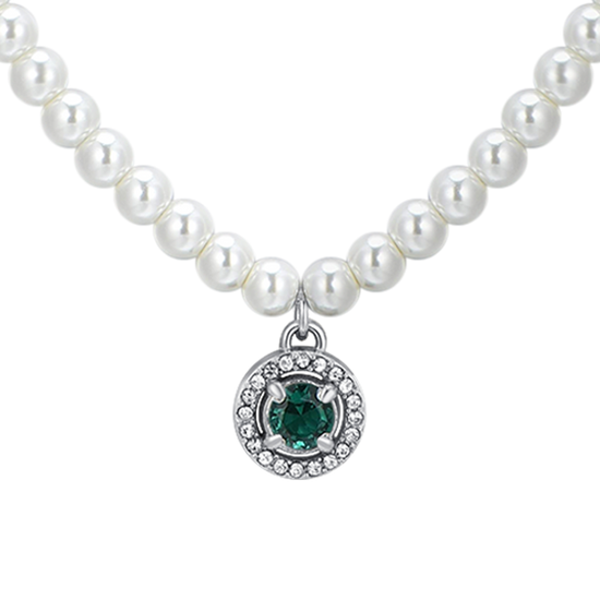 COLLANA DONNA IN ACCIAIO PERLE E ZIRCONE VERDE