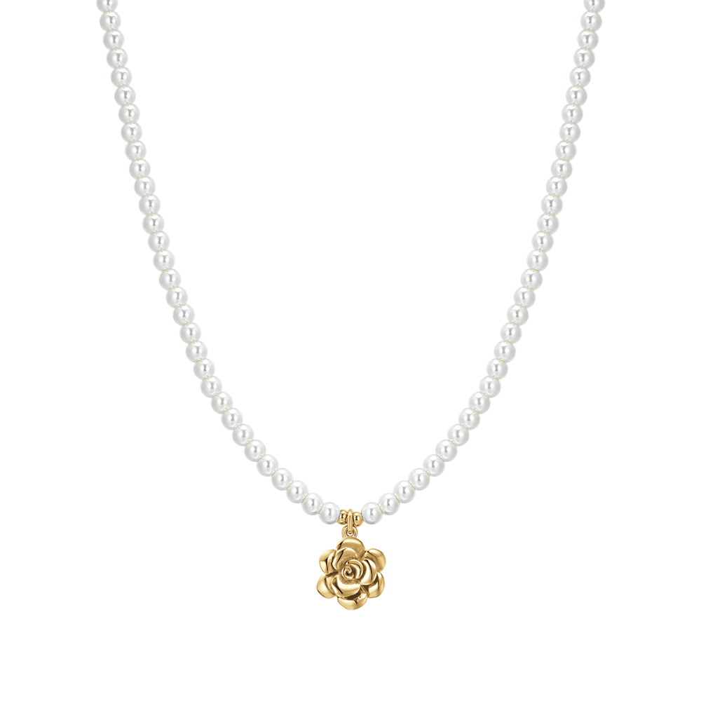 COLLANA DONNA IN ACCIAIO IP GOLD PERLE E ROSA