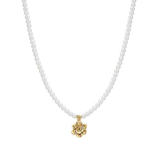 COLLANA DONNA IN ACCIAIO IP GOLD PERLE E ROSA