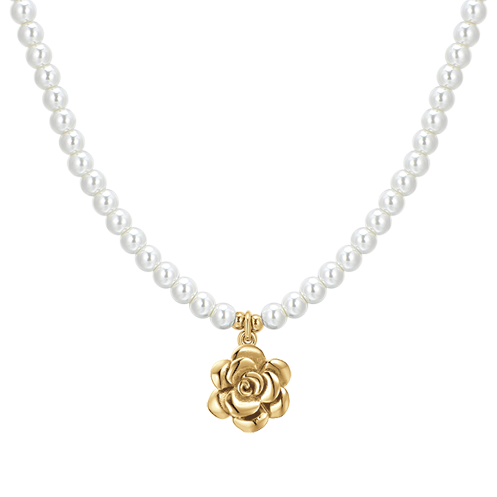 COLLANA DONNA IN ACCIAIO IP GOLD PERLE E ROSA