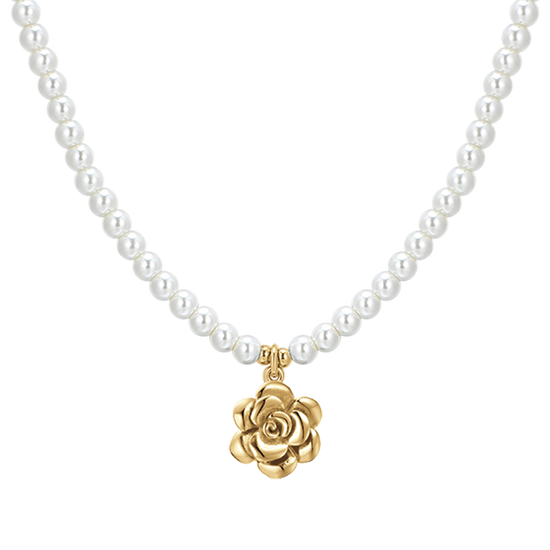 COLLANA DONNA IN ACCIAIO IP GOLD PERLE E ROSA