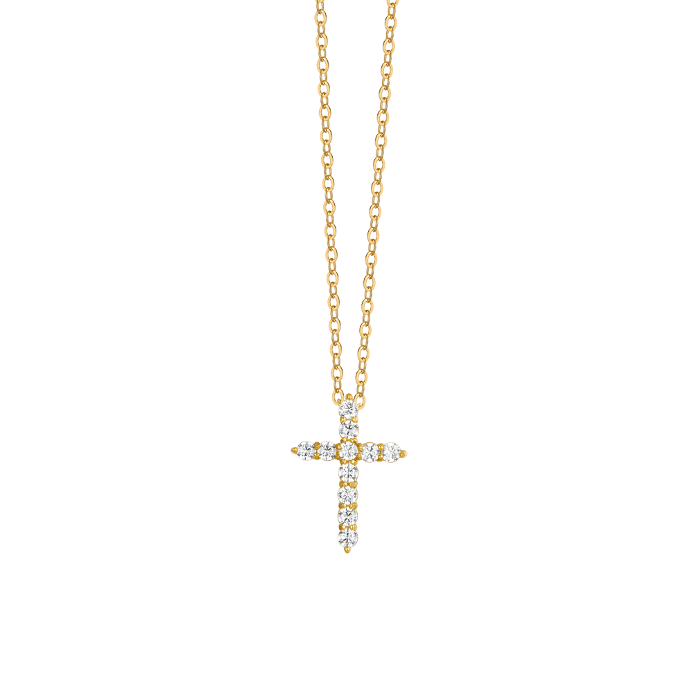 COLLANA DONNA IN ACCIAIO IP GOLD CROCE ZIRCONI BIANCHI