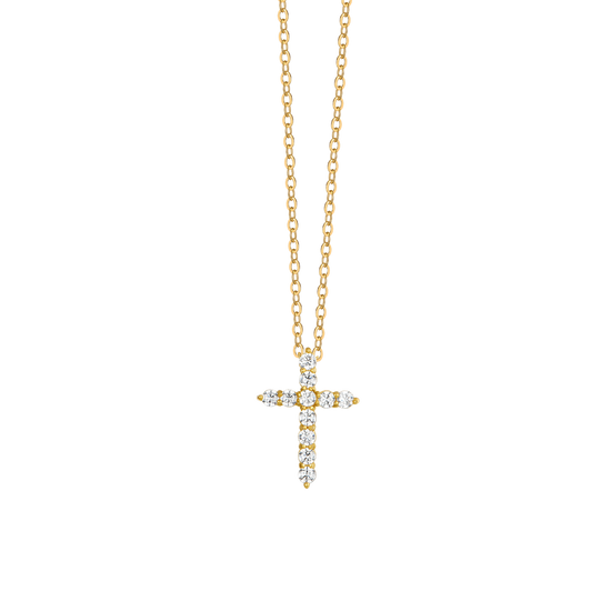 COLLANA DONNA IN ACCIAIO IP GOLD CROCE ZIRCONI BIANCHI