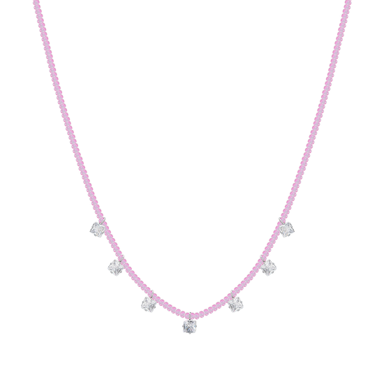 COLLANA DONNA IN ACCIAIO CRISTALLI ROSA E ZIRCONI BIANCHI