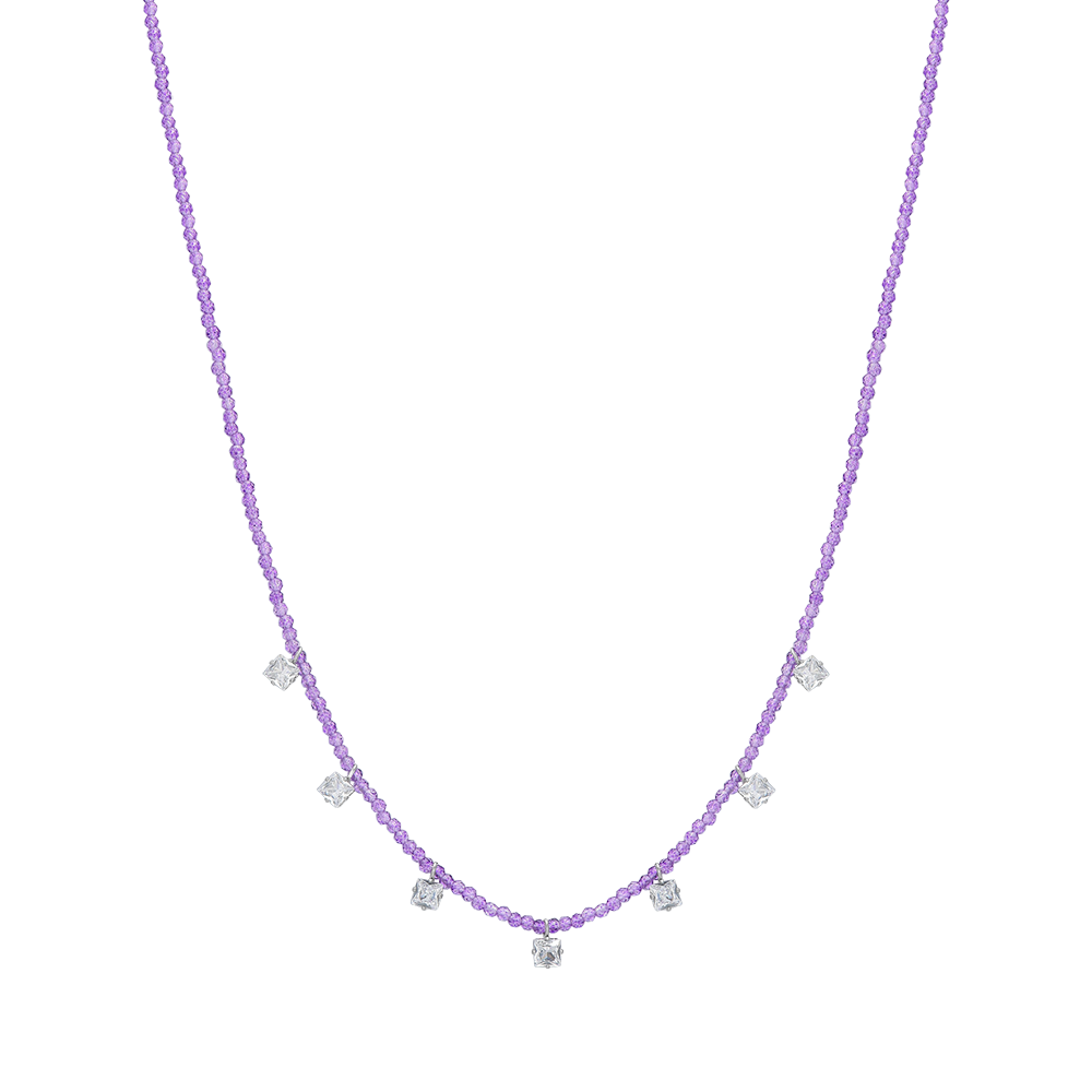 COLLANA DONNA IN ACCIAIO CRISTALLI VIOLA E ZIRCONI BIANCHI