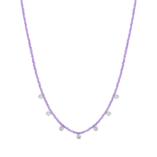 COLLANA DONNA IN ACCIAIO CRISTALLI VIOLA E ZIRCONI BIANCHI