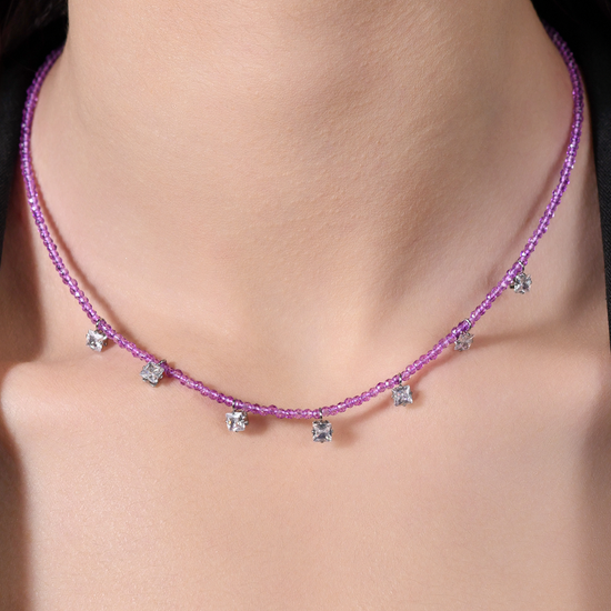 COLLANA DONNA IN ACCIAIO CRISTALLI VIOLA E ZIRCONI BIANCHI