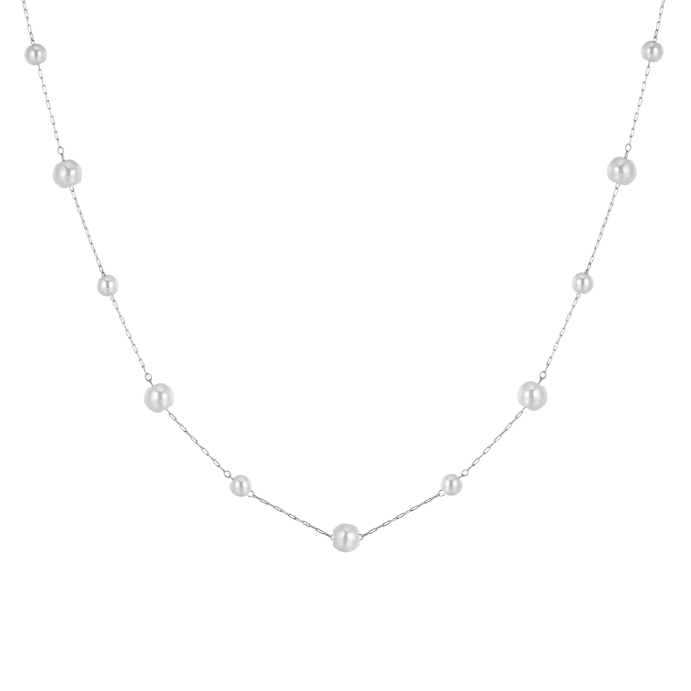 COLLANA DONNA LUNGA IN ACCIAIO CON PERLE