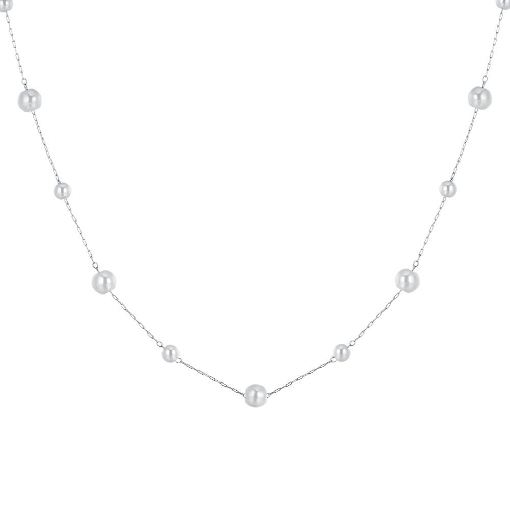 COLLANA DONNA LUNGA IN ACCIAIO CON PERLE