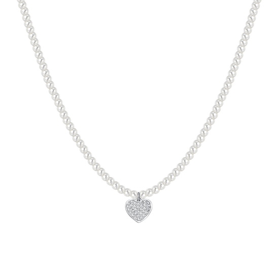 COLLANA DONNA IN ACCIAIO PERLE E CUORE