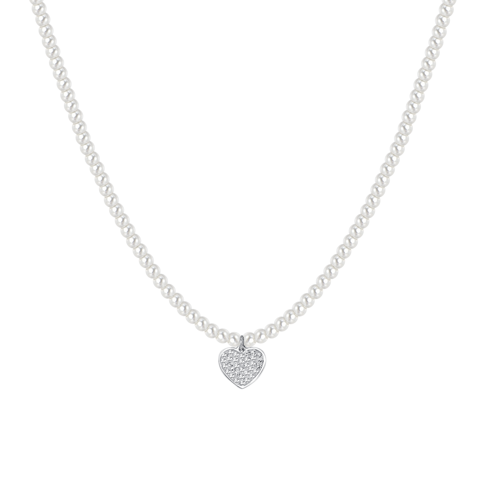 COLLANA DONNA IN ACCIAIO PERLE E CUORE