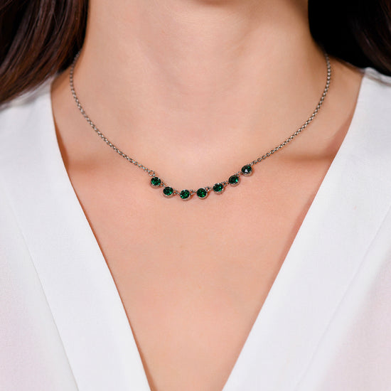 COLLANA DONNA IN ACCIAIO CRISTALLI VERDE