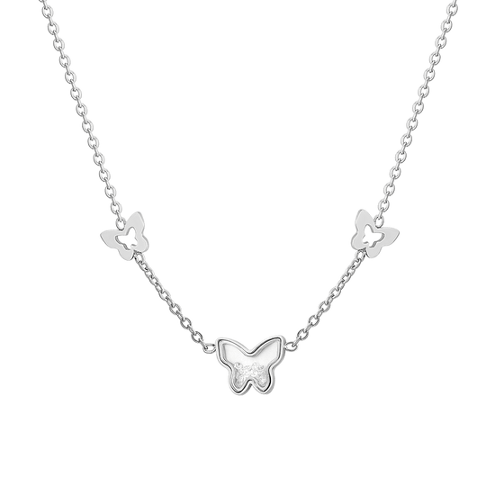 COLLANA DONNA IN ACCIAIO CON CUORI E ZIRCONE ROSA