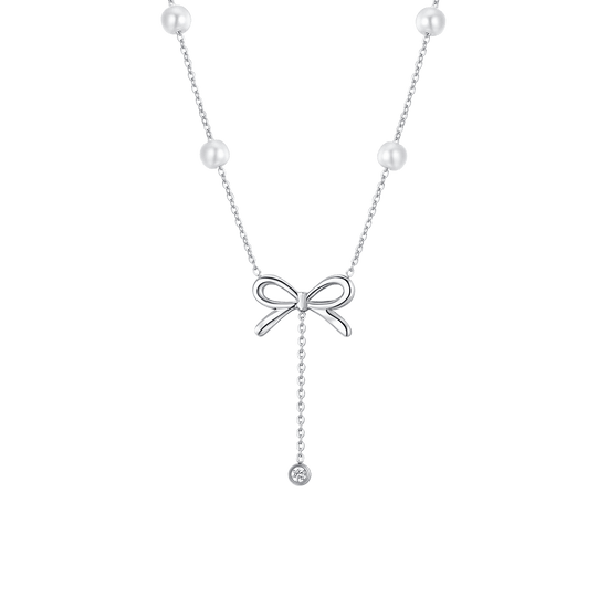 COLLANA DONNA IN ACCIAIO FIOCCO E CRISTALLO