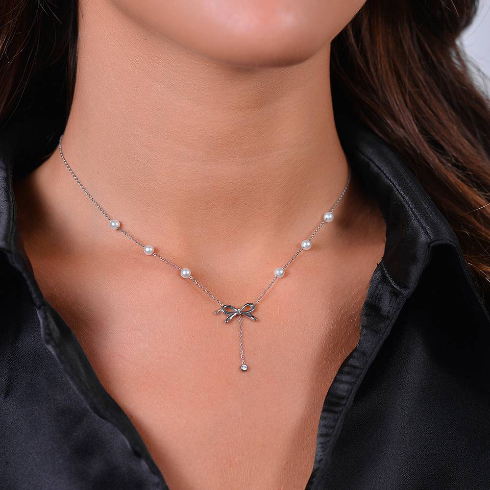 COLLANA DONNA IN ACCIAIO FIOCCO E CRISTALLO