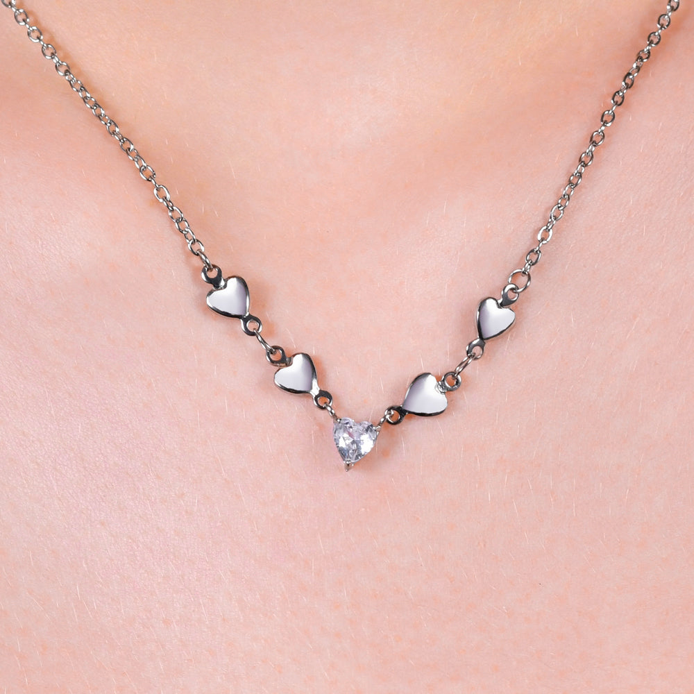 COLLANA DONNA IN ACCIAIO CON CUORI E ZIRCONI BIANCHI