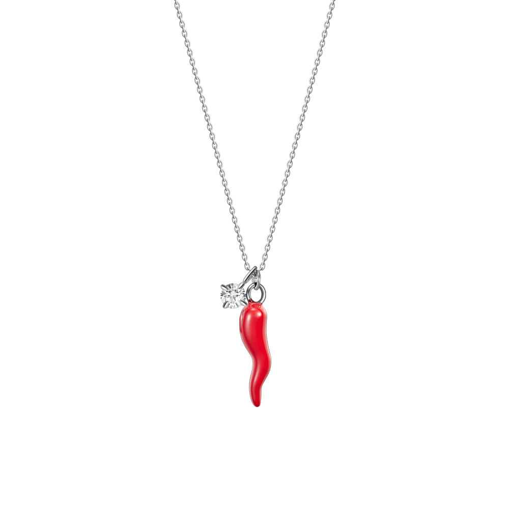 COLLANA IN ACCIAIO CON CORNO ROSSO E PUNTO LUCE