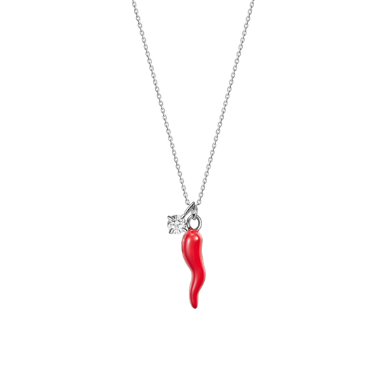 COLLANA IN ACCIAIO CON CORNO ROSSO E PUNTO LUCE