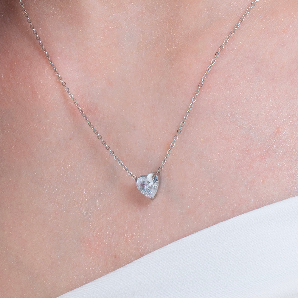 COLLANA DONNA IN ACCIAIO CON CUORE CRISTALLO BIANCO