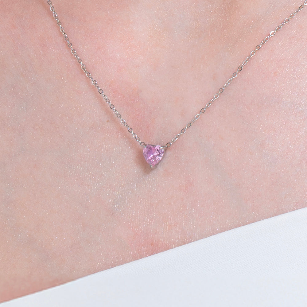 COLLANA DONNA IN ACCIAIO CON CUORE CRISTALLO ROSA