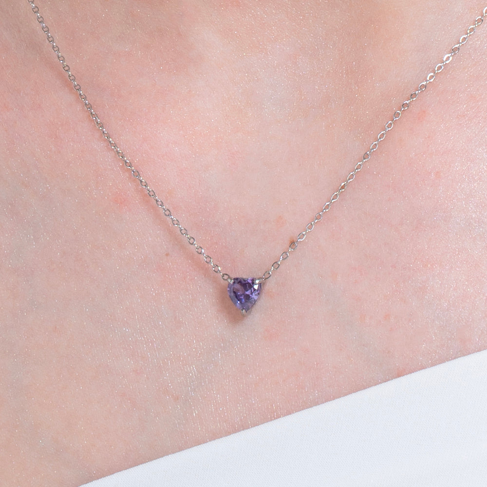 COLLANA DONNA IN ACCIAIO CON CUORE CRISTALLO VIOLA