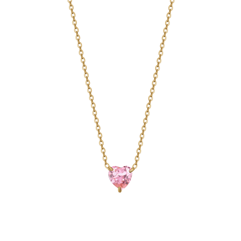 COLLANA DONNA IN ACCIAIO E IP GOLD CON CUORE CRISTALLO ROSA