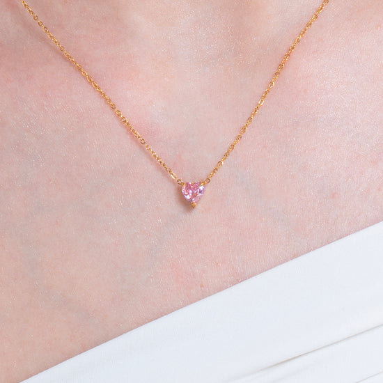 COLLANA DONNA IN ACCIAIO E IP GOLD CON CUORE CRISTALLO ROSA