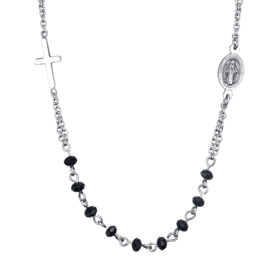 COLLANA UOMO ROSARIO IN ACCIAIO CON PIETRA LAVICA