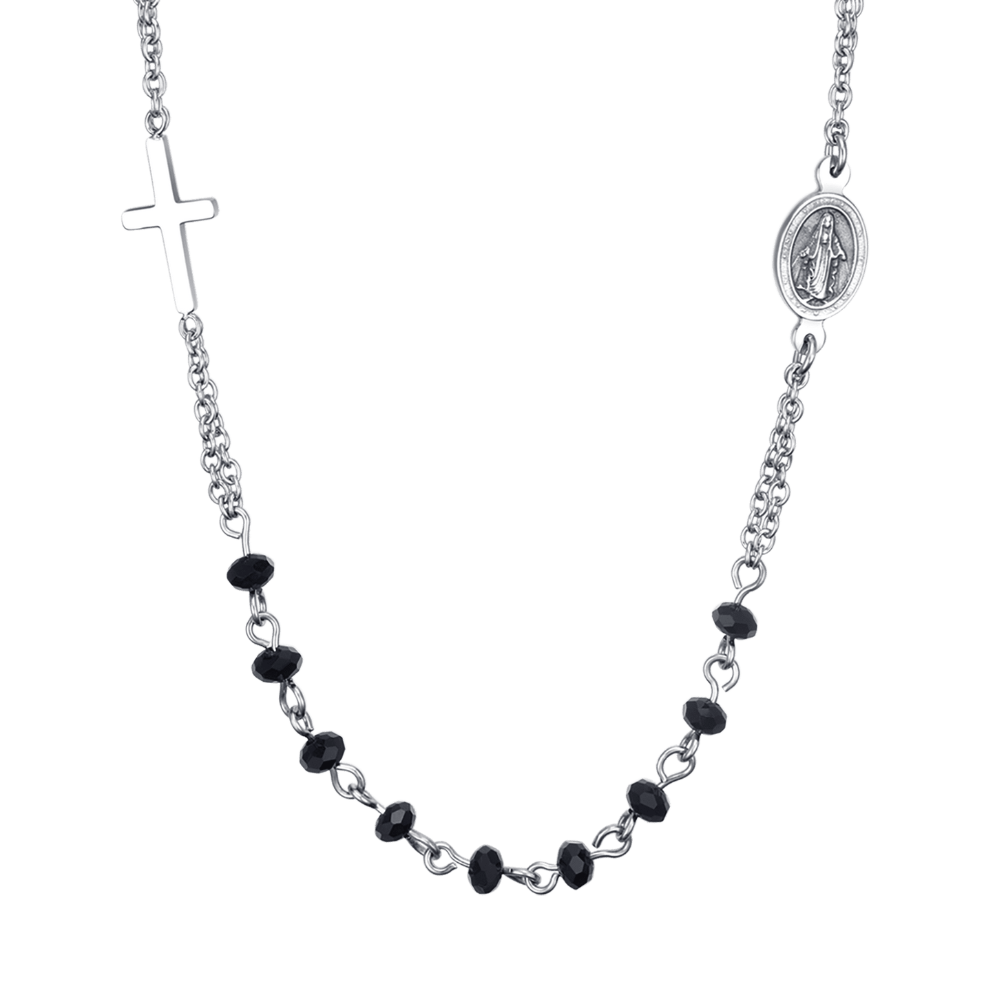 COLLANA UOMO ROSARIO IN ACCIAIO CON PIETRA LAVICA